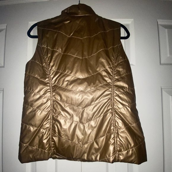 Chico's Gold Metallic Vest Leopard Print Lined 1 - Picture 2 of 7
